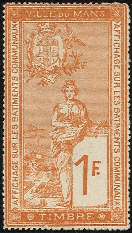 Le Mans Le Mans : Timbres Fiscaux Affiches 1901 : 1Fr dentelé Pont en X & Tram.